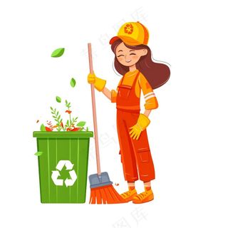 环卫工人劳动人民卡通插画免抠