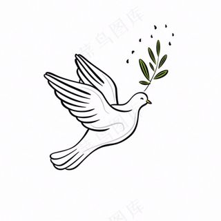 飞鸽叼树枝和平鸽线条卡通插画免抠