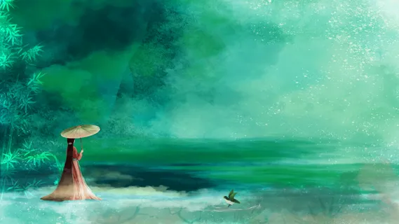 中国风山水彩色国画插画装饰画素材9