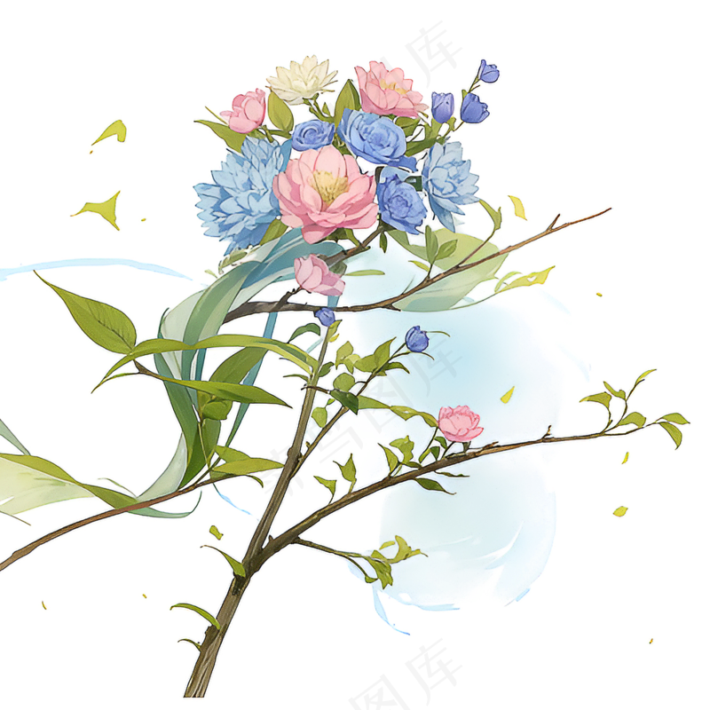 白色手绘兰花植物免抠素材11