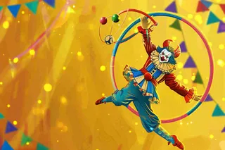 马戏团小丑套圈竞技表演愚人节卡通插画背景