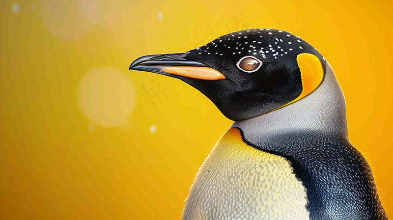 企鹅动物细节特写橙色背景摄影图