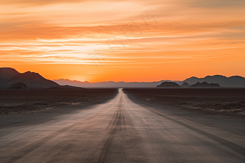 延绵的公路夕阳落日余晖晚霞摄影图(4032x2688)