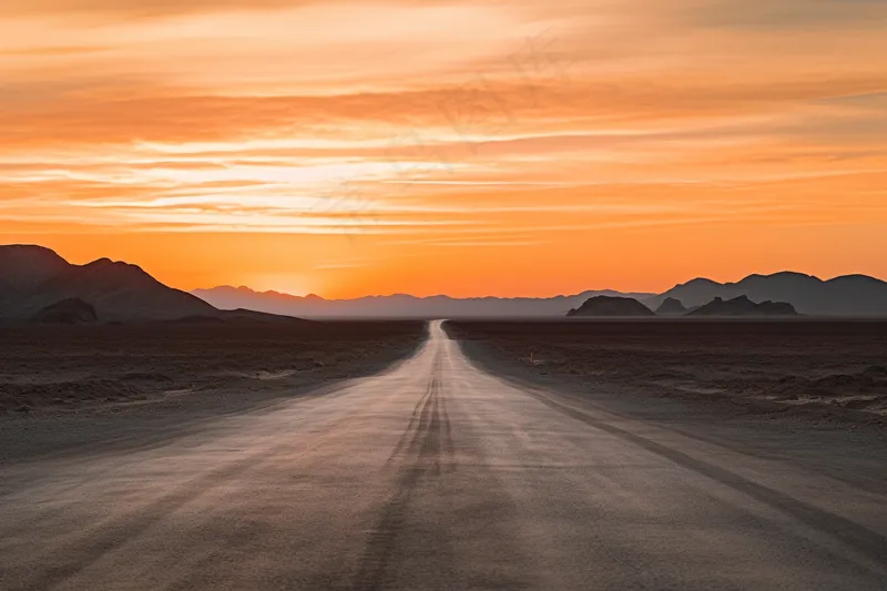 延绵的公路夕阳落日余晖晚霞摄影图(4032x2688)