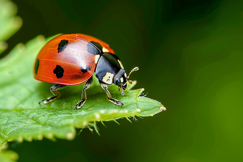 瓢虫七星瓢虫植物春天昆虫摄影图