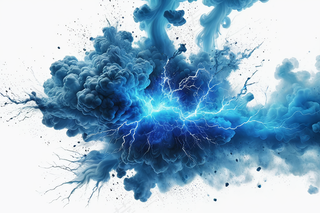 白色背景爆发出蓝色烟雾闪电火花图片