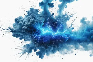 白色背景爆发出蓝色烟雾闪电火花图片