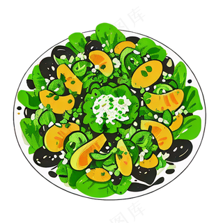 蔬菜沙拉绿色食物西餐插画简约