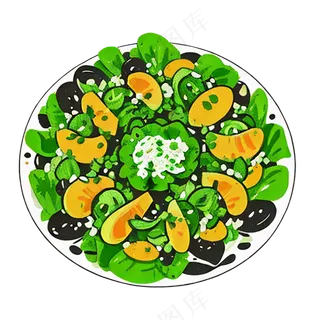 蔬菜沙拉绿色食物西餐插画简约