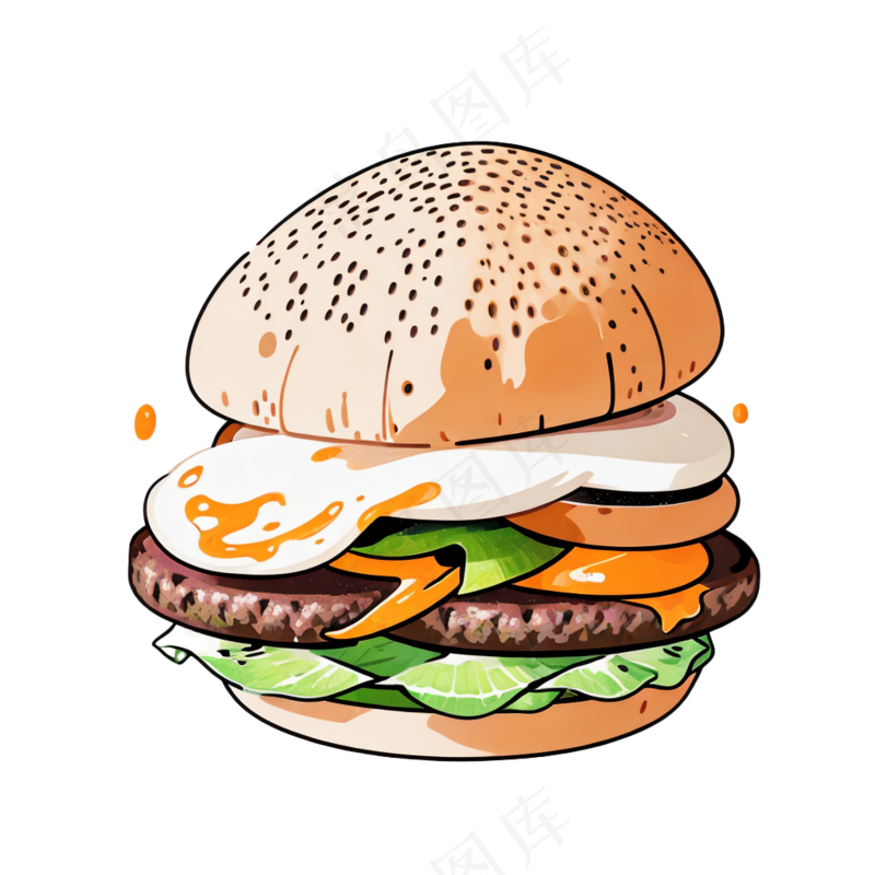 汉堡多层简约插画清新可爱食物