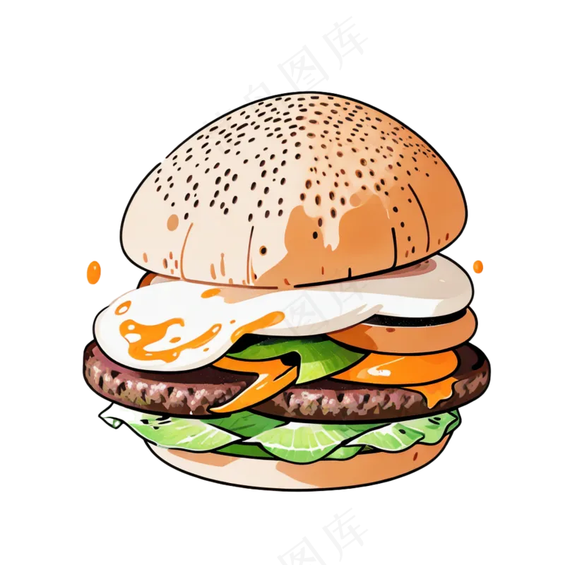 汉堡多层简约插画清新可爱食物