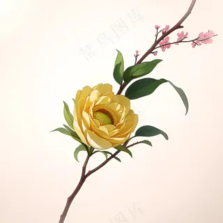 白色黄色手绘新中式风格花植物32 白色黄色手绘新中式风格花植物32