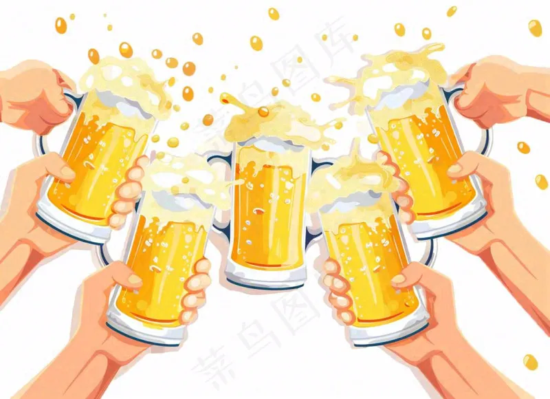 喝啤酒聚会卡通插画免抠(1280x928)