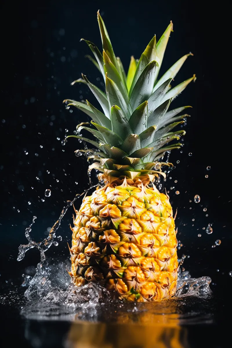 菠萝掉落水中溅起水花摄影图(2688x4032)
