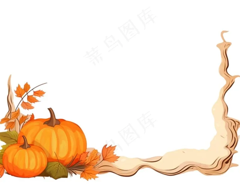 秋季南瓜作物枫叶边框感恩节黄色卡通插画免抠(1248x960)