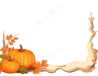秋季南瓜作物枫叶边框感恩节黄色卡通插画免抠