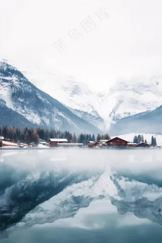 冬天雪山木屋唯美背景