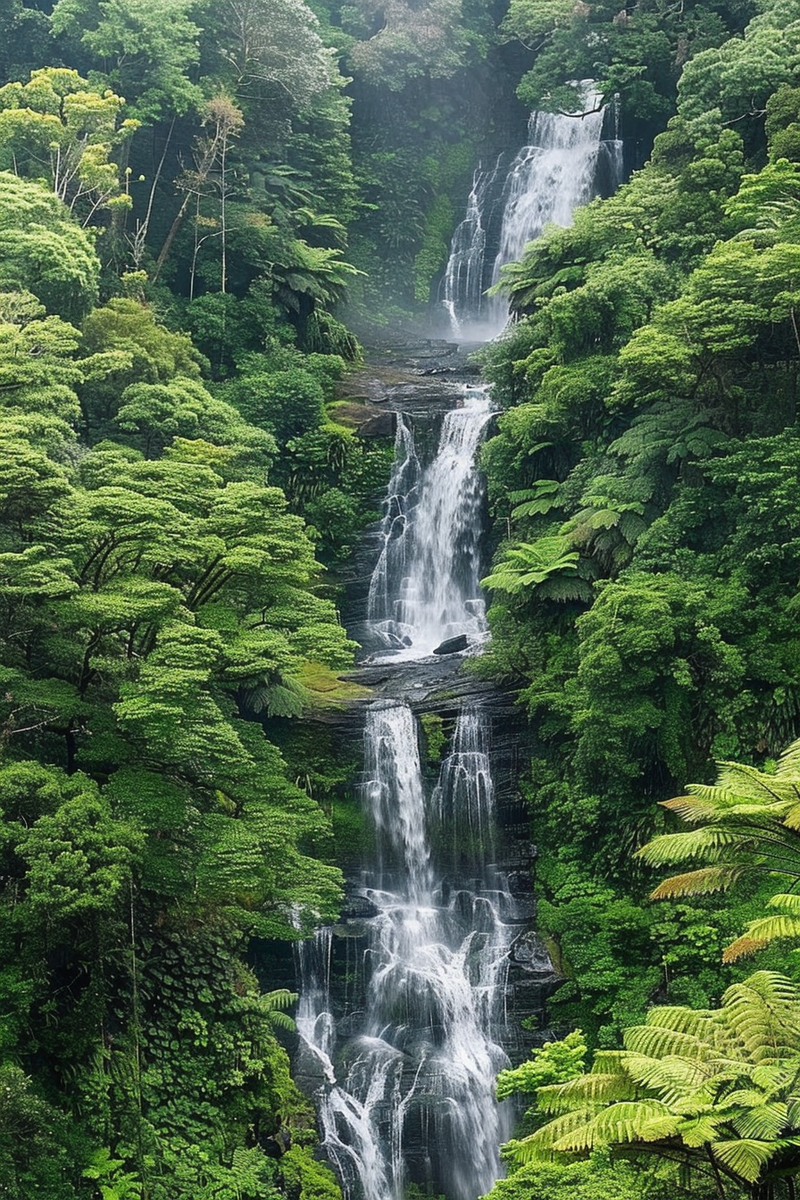 森林山谷的瀑布摄影图(2688x4032)