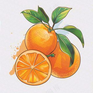 橘子橙子水果水彩画免抠