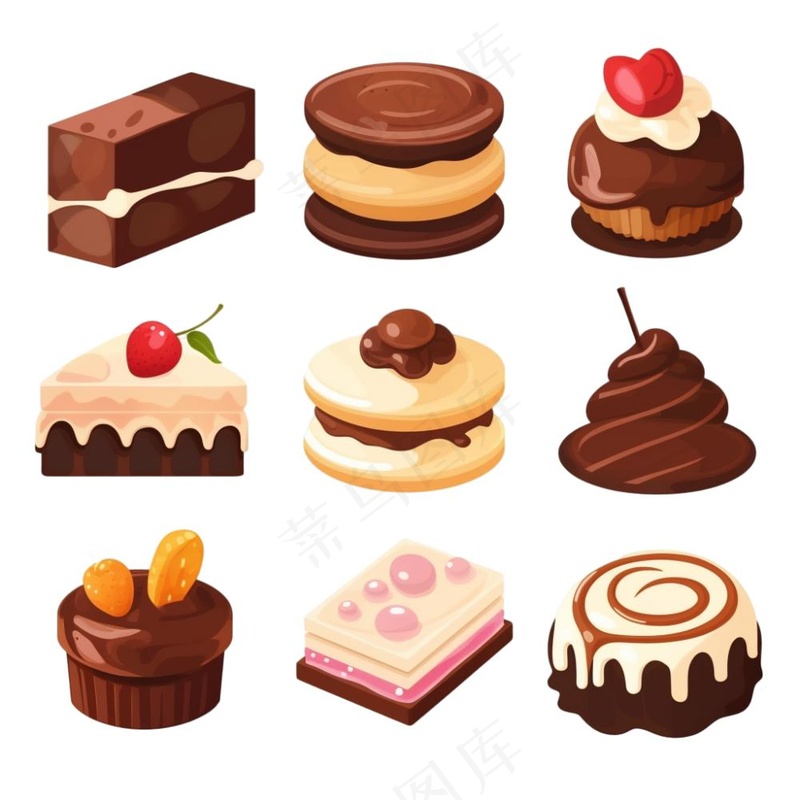 巧克力蛋糕甜点卡通插画免抠