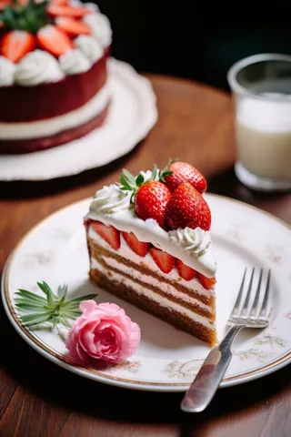 三角蛋糕草莓奶油甜点摄影图