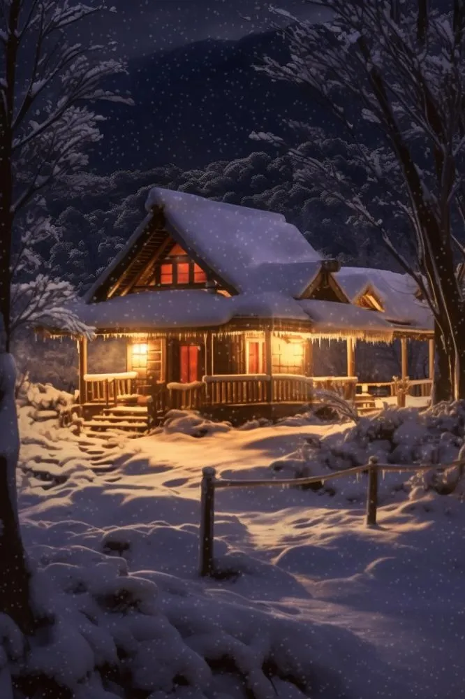 夜景雪屋意境背景(896x1344)