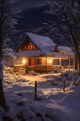 夜景雪屋意境背景