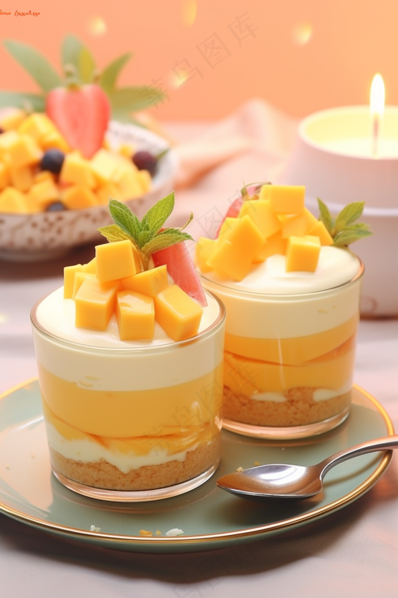 芒果慕斯蛋糕甜点下午茶摄影图