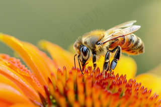 蜜蜂采蜜春天鲜花摄影图
