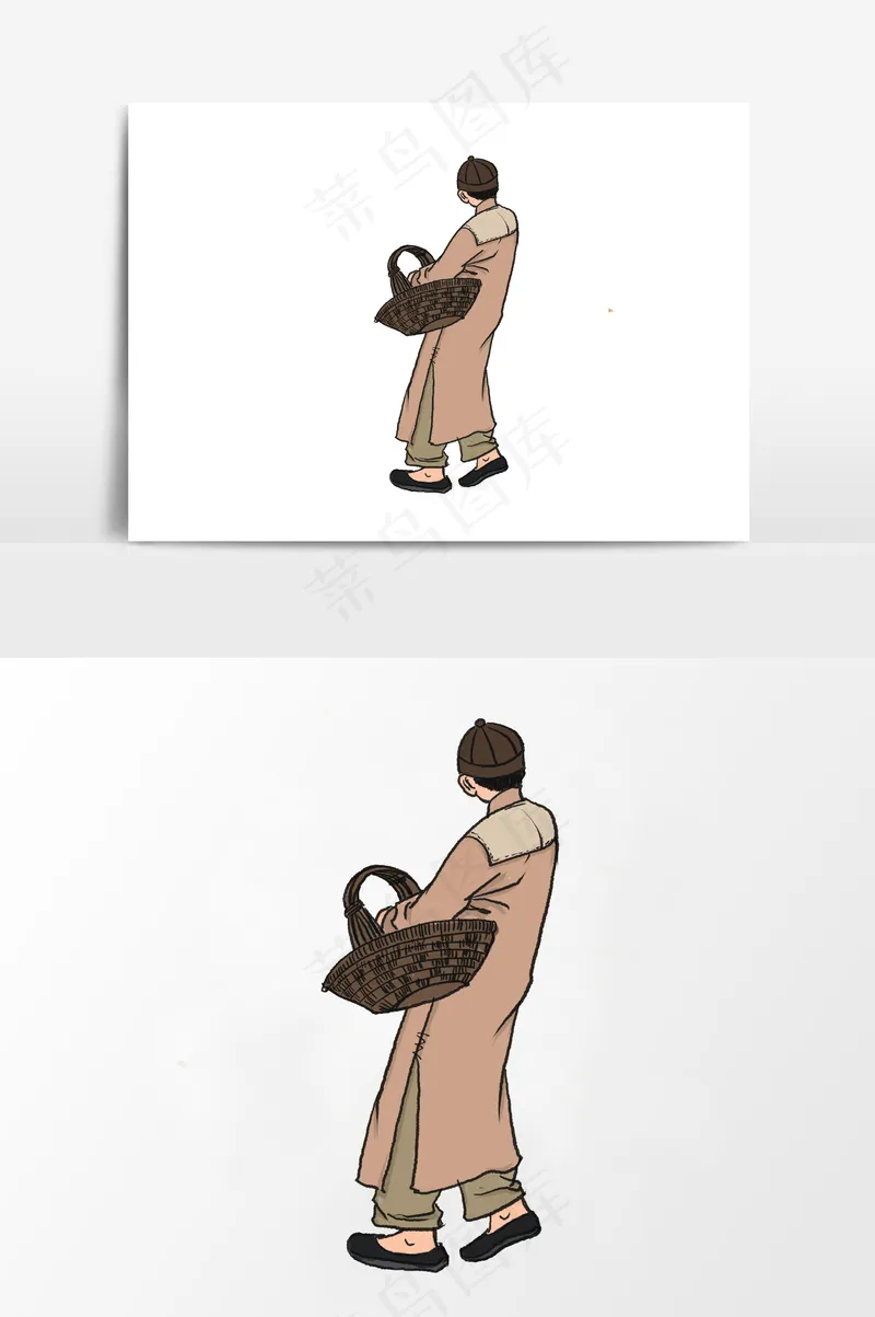 插画丨国风人物丨劳动者003丨PPT插图psd模版下载
