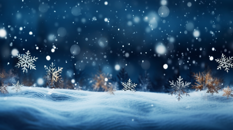 冬日白雪银色雪花灯光摄影图