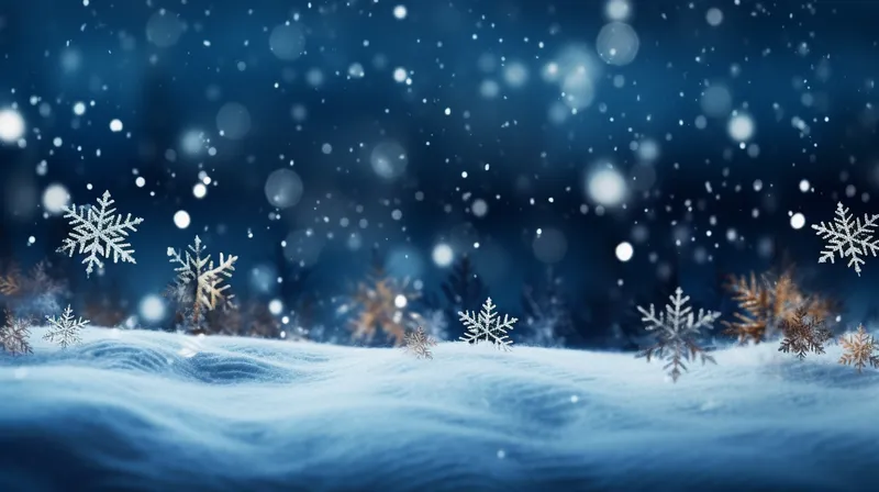 冬日白雪银色雪花灯光摄影图(4368x2448)