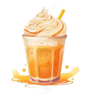 冰淇淋奶茶奶油饮料手绘卡通插画免抠