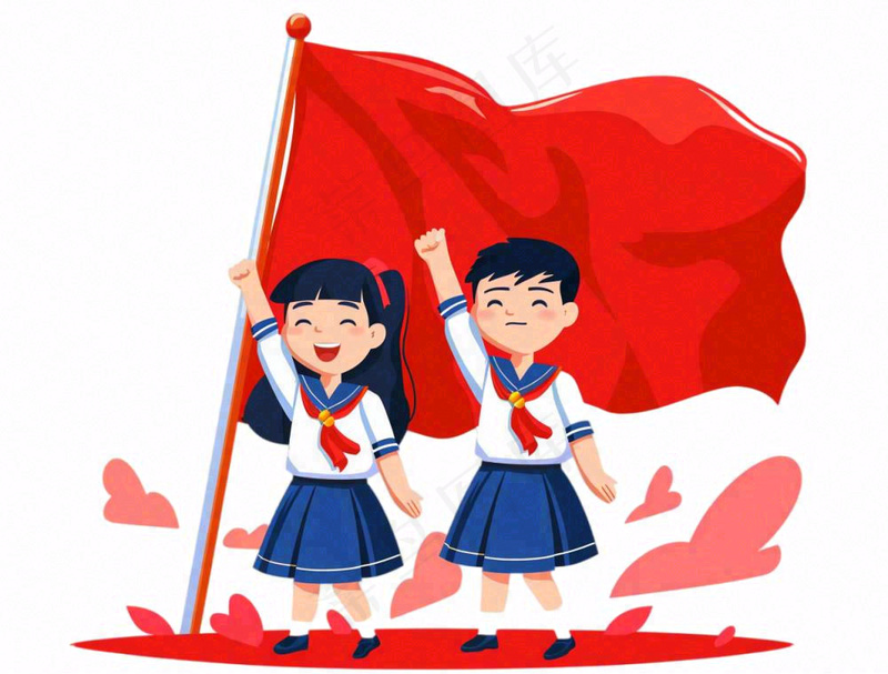 学生升旗帜红旗国庆人物卡通插画免抠(1264x960)