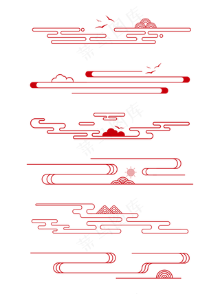 山水波浪祥云中式国风线条74免扣素材