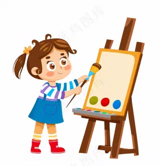 画画的儿童美术画笔少年人物卡通插画免抠