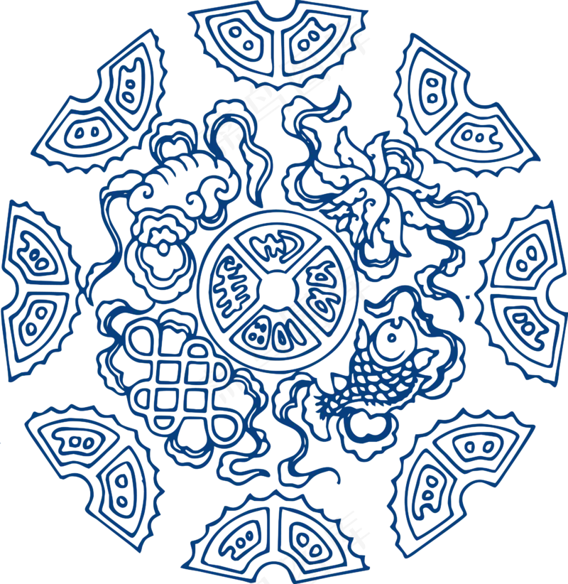 古代青花瓷图案花纹中国风图案祥云纹理传统图腾PNG免扣素材