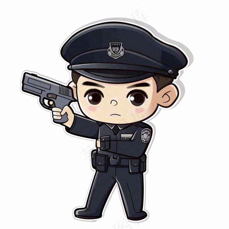 警察拿着枪人物卡通插画免抠(1024x1024)