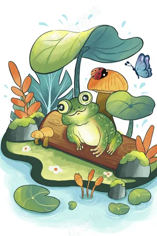 手绘24节气惊蛰动物草丛元素