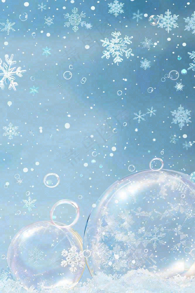 冬天雪花白雪气泡立冬小雪大雪冬至插画背景(896x1344)