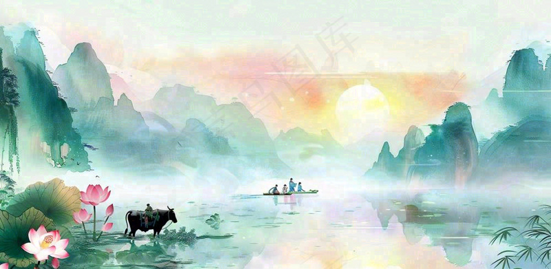 清明节中国风水墨清明廉洁清正廉明山水画背景(1568x768)