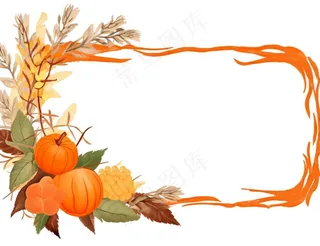 秋季南瓜作物枫叶边框感恩节黄色卡通插画免抠