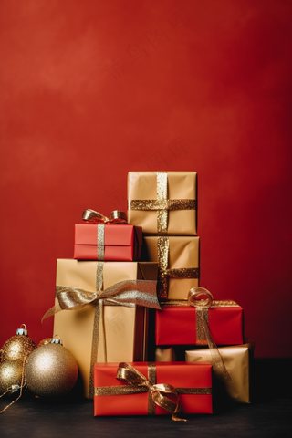 新年节日礼物红色礼盒摄影图