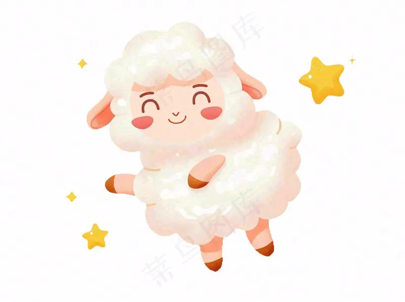 小绵羊夜晚数星星动物卡通插画免抠(1264x944)