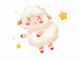 小绵羊夜晚数星星动物卡通插画免抠
