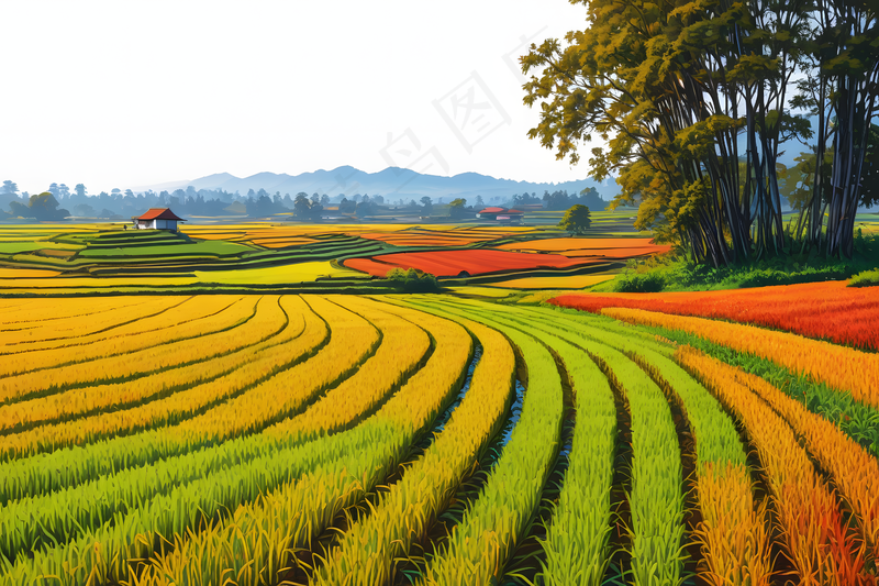 秋季稻田特写高清图片