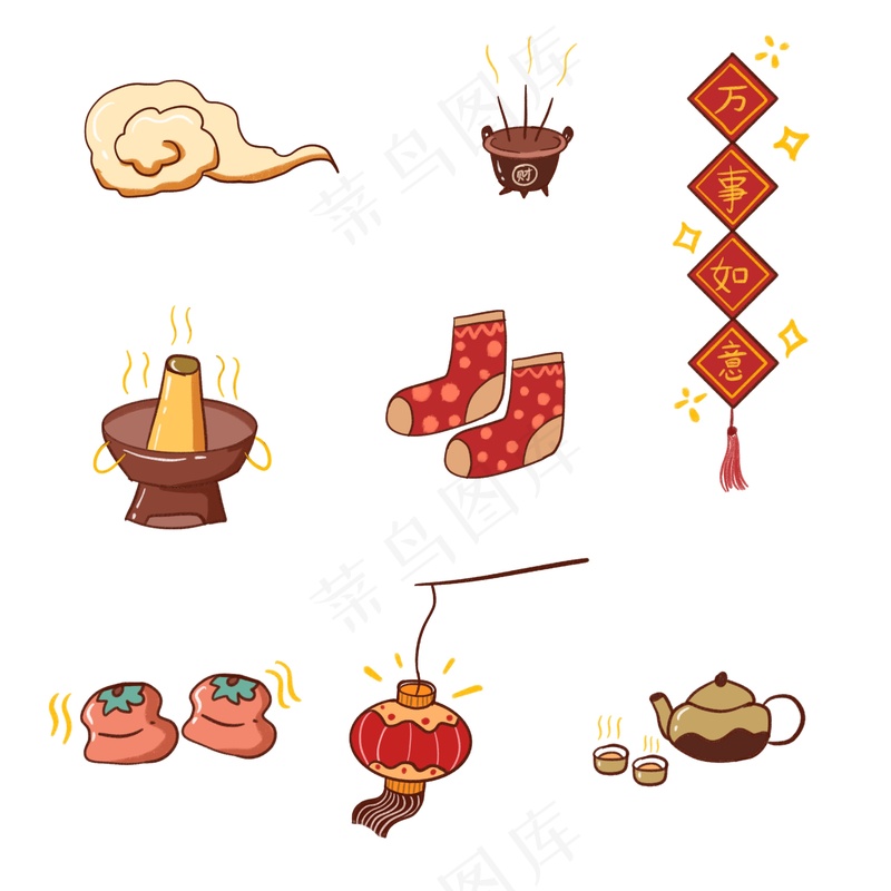过年插画小元素组合psd模版下载