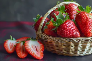 新鲜草莓水果篮摄影图
