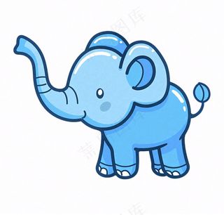 蓝色大象动物卡通插画免抠