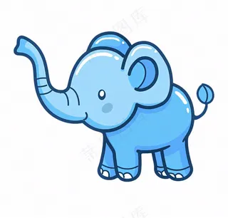 蓝色大象动物卡通插画免抠